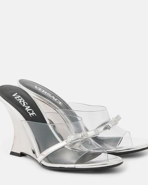 Versace Gianni Ribbon 95 Pvc Wedge Mules - White