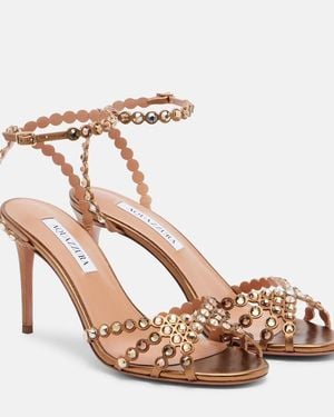 Aquazzura Tequila Embellished Leather Sandals - Metallic