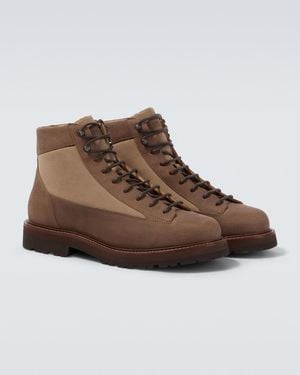 Brunello Cucinelli Suede-Trimmed Lace-Up Boots - Brown