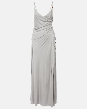Versace Medusa Draped Jersey Cocktail Dress - White