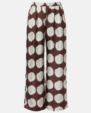 Asceno Isola Floral Silk Twill Wide-Leg Trousers - Brown