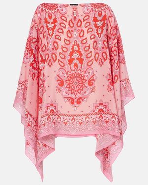 Etro Printed Silk Poncho - Red