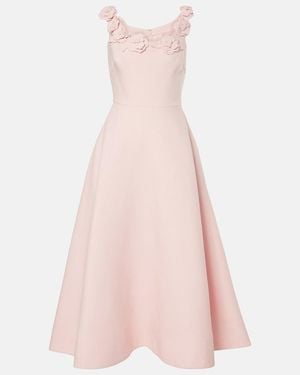 Valentino Crepe Couture Floral-Applique Midi Dress - Pink