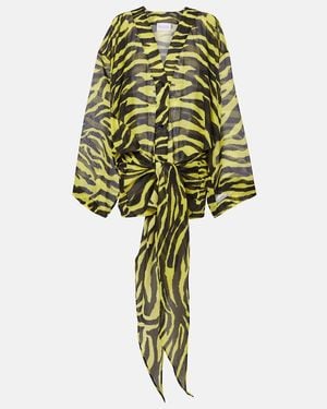 The Attico Animal-Print Cotton Muslin Minidress - Green