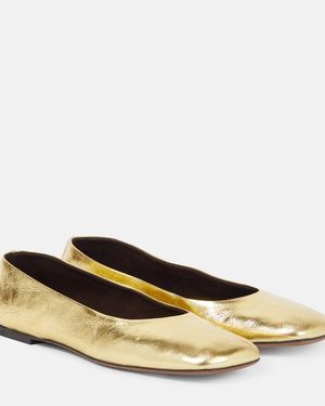 The Row Square Metallic Leather Ballet Flats - Natural