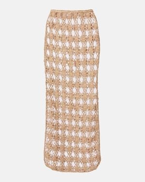 Anna Kosturova Bella Rosette Crochet Cotton Midi Skirt - Natural