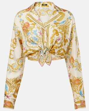 Versace Short Shirt With "Underwater Barocco" Print - Metallic