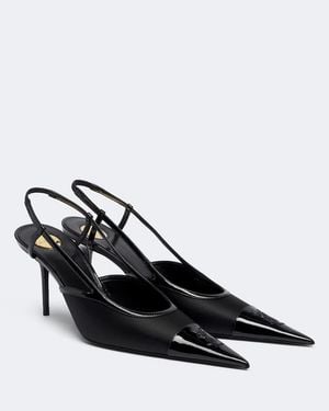 Saint Laurent Renee Satin And Leather Slingback Pumps - Black