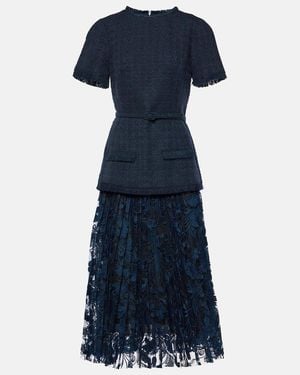 Oscar de la Renta Wool-Blend Tweed And Lace Midi Dress - Blue
