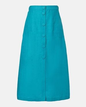 Eres Amusante Linen Midi Skirt - Blue