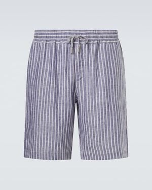 Fedeli Alfa Striped Linen Bermuda Shorts - Blue