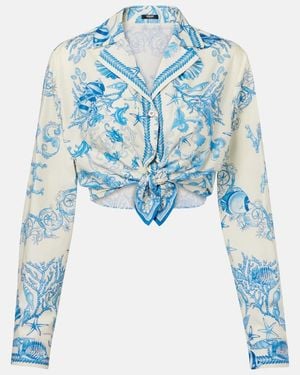 Versace Informal Shirt Underwater Barocco Bicolour Foulard On Cotton Poplin - Blue