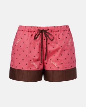 Valentino Printed Cotton Shorts - Red