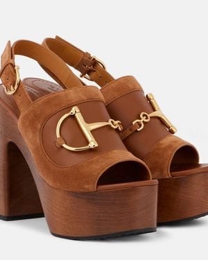 Gucci Sandalias Destalonadas De Ante Con Horsebit - Marrón