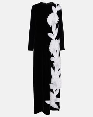 Costarellos Floral Applique Crepe Gown - Black