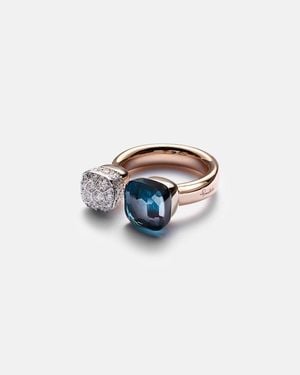 Pomellato Ring Nudo Toi Et Moi Aus 18Kt Rose- Und Weissgold Mit Diamanten Und Topas - Weiß