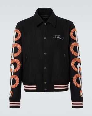 Amiri Snake Bones Wool-Blend Varsity Jacket - Black