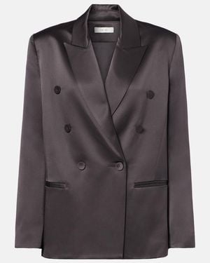 The Sei Double-Breasted Silk Satin Blazer - Black