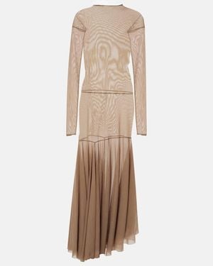Lemaire Draped Mesh Jersey Maxi Dress - Natural