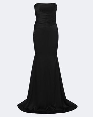Alex Perry Draped Strapless Crepe Satin Gown - Black