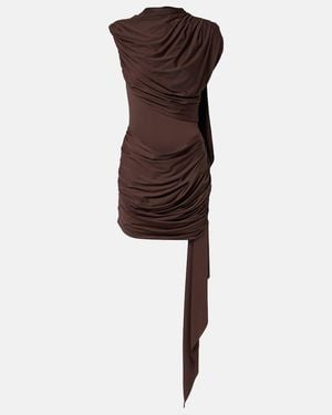 De La Vali Draped Caped Jersey Minidress - Brown