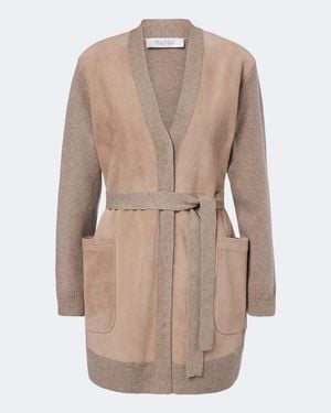 Max Mara Suede-Trimmed Wool And Cashmere Cardigan - Natural
