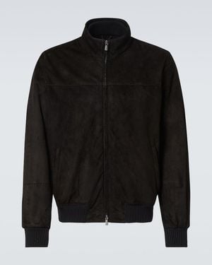 Thom Sweeney Suede Bomber Jacket - Black