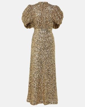 ROTATE BIRGER CHRISTENSEN Sequined Puff-Sleeve Midi Dress - Natural