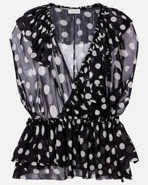 Dries Van Noten Polka-Dot Ruffled Top - Black