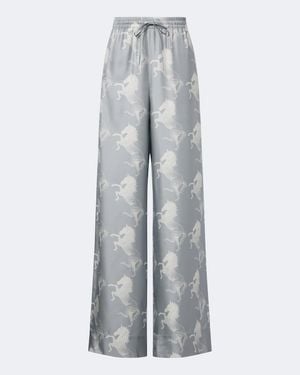 Stella McCartney Printed Silk Satin Wide-Leg Pants - Gray