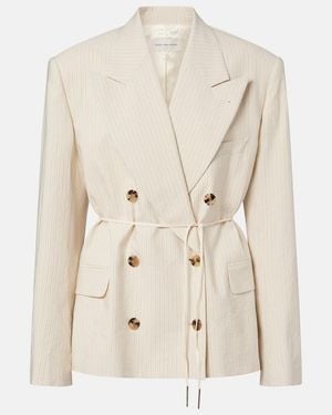 Dries Van Noten Pinstripe Double-Breasted Cotton-Blend Blazer - Natural