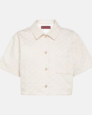 Gucci Gg Cropped Gabardine Shirt - White