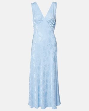 RIXO London Sandrine Floral Jacquard Midi Dress - Blue