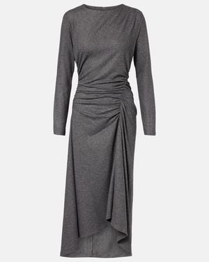 Veronica Beard Theodora Ruched Wool-Blend Midi Dress - Grey