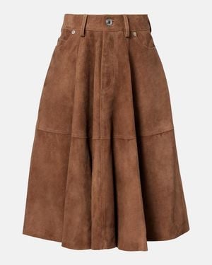 Ami Paris Pleated Suede Midi Skirt - Brown