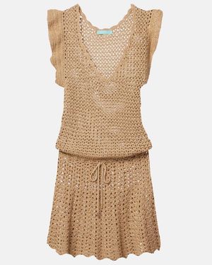 Melissa Odabash Annalise Crochet Lame Minidress - Brown