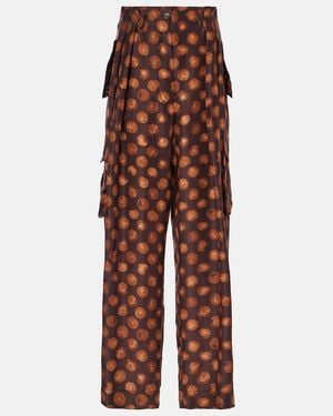 Dries Van Noten Printed Silk Cargo Pants - Red