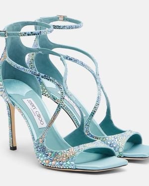 Jimmy Choo Azia Embellished Satin Sandals - Blue