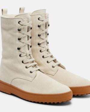 Tod's Winter Gommino Suede Lace-Up Boots - White