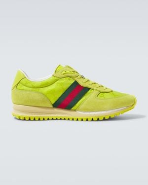 Gucci Re-Motion Web Stripe Suede-Trimmed Trainers - Yellow