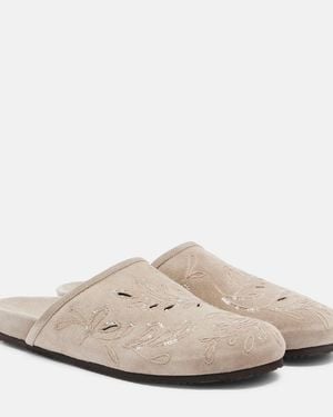 Brunello Cucinelli Slippers Aus Veloursleder Mit Pailletten - Weiß