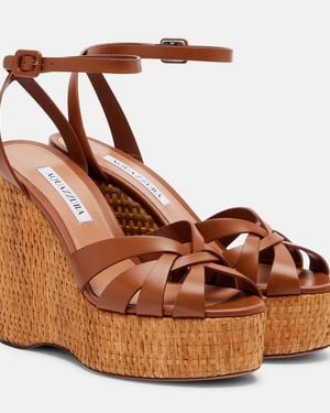 Aquazzura Copacabana Leather Wedge Sandals - Brown