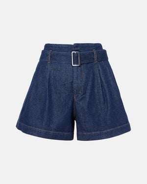 FRAME The Paper Bag Belted Denim Shorts - Blue
