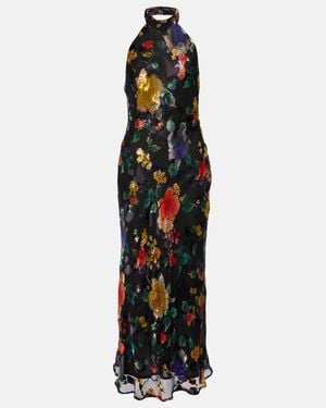 RIXO London Floral Halterneck Midi Dress - Black