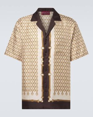 Gucci Camisa Bowling De Sarga De Seda Estampada - Neutro