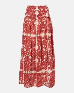 Poupette Carla Printed Cotton Maxi Skirt - Red