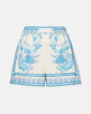 Versace Shorts Underwater Barocco Aus Baumwollpopeline - Blau