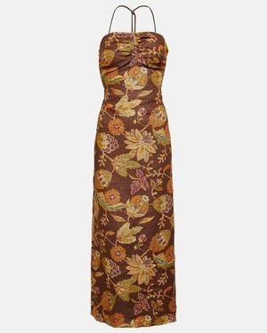 SIR. Josefina Floral Linen Midi Dress - Metallic