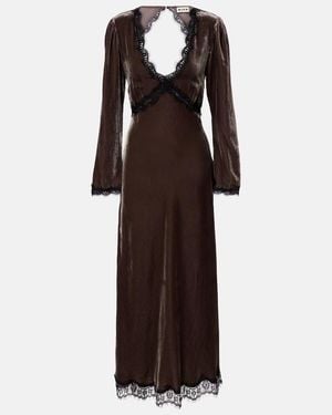 RIXO London Alesha Lace-Trimmed Velvet Midi Dress - Brown