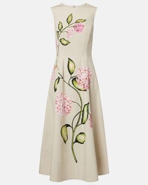 Oscar de la Renta Porcelain Cotton-Blend Poplin Midi Dress - Metallic